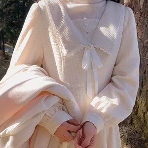 French Vintage Long Sleeve White Dress